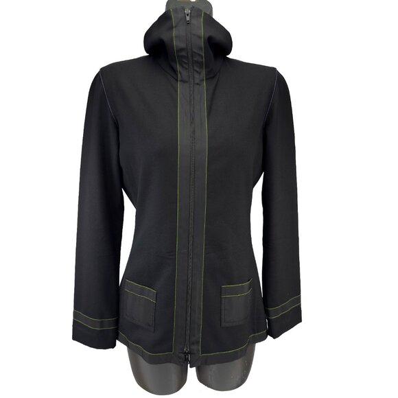 MARIE SAINT PIERRE Stretch Wool Sculptural Funnel Collar Zip Black Jacket Size 4 - Picture 2 of 11